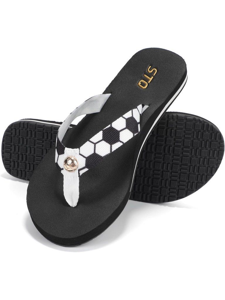 Women's Black White Quick Dry Flip Flops Arch Support Thong Sandals Casual